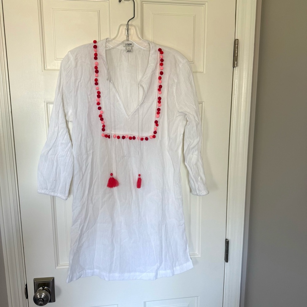 White Cover Up with Pom Pom Accents